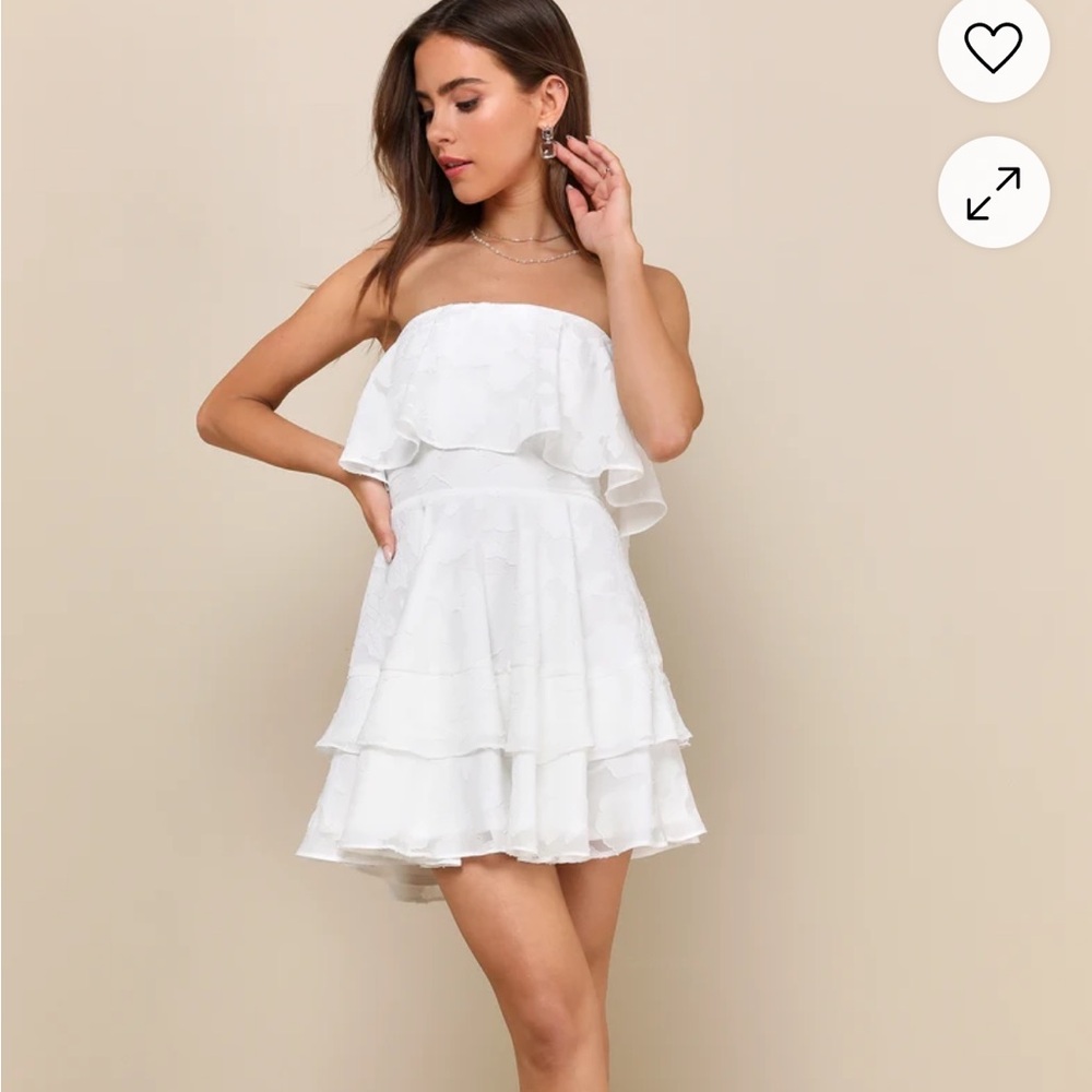 Lulus True Lover White Burnout Floral Ruffled Strapless Mini Dress Size Small